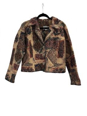 VTG 90s Cactus Flower Southwest Tapestry Jacket - Made in USA Boho-Aztec Size 18